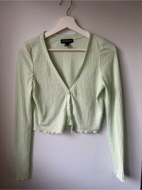 Streetwear Society Light Green Ribbed V-Neck Crop Cardigan